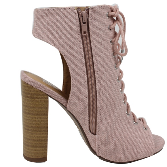 Pink Canvas Embroidery Patch Block Heel Boot - Picture 3 of 3